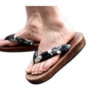 Japanese Wooden Clogs for Mens Sandals Japan Traditional Flat Shoes Black and White Gragon Pattern Geta