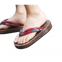 Japanese Wooden Clogs for Mens Sandals Japan Traditional Flat Shoes Red Gragon Pattern Non-slip Geta