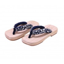 Japanese Wooden Clogs for Mens Sandals Japan Traditional Flip Flops Blue Vines Pattern Non-slip Geta