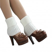 Women's Short Boots Socks Knitted Boot Cuffs Ladies Leg Warmers Socks, White Stripe Pattern