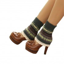 Women's Short Boots Socks Knitted Boot Cuffs Ladies Leg Warmers Socks Lace Edge, Dark Green