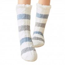 Womens Cozy Fuzzy Thick Slipper Socks for Christmas Gift Winter Indoor Warm, Blue Grey Stripes
