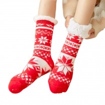 Red Cozy Fuzzy Thick Slipper Socks for Winter Indoor Warming Christmas Gift, Snowflake
