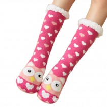Womens Cute Hot Pink Owl Fuzzy Cozy Slipper Socks Soft Warm Thick Knit Sock for Winter