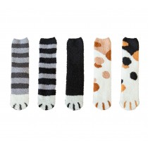 5 Pack Cute Colorful Cat Claw Design Plush Cozy Slipper Sock for Womens Winter Warm
