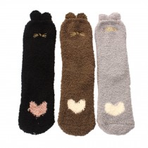 3 Pack Womens Colorful Meow Pattern Plush Cozy Slipper Socks for Winter Christmas Hospital