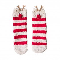 2 Pack Cute Red Striped Elk Soft Warm Plush Cozy Slipper Socks for Womens Winter Indoor