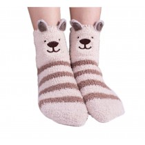 2 Pack Cute Brown Striped Bear Soft Warm Plush Cozy Slipper Socks for Womens Winter Indoor