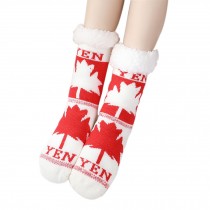 Womens Maple Leaf Thick Warm Fuzzy Cozy Slipper Socks for Christmas Womens Winter Warm