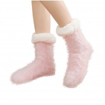 Pure Color Thick Warm Fuzzy Cozy Slipper Socks for Christmas Womens Winter Warm, Pink