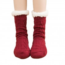 Warm Fuzzy Warm Thick Cozy Slipper Socks With Grippers for Christmas Gift Winter Warm, Wine Red