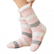 Womens Soft Cozy Fuzzy Thick Slipper Socks for Christmas Gift Winter Indoor Warm, Pink Grey Stripes