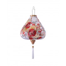 Painted Chinese Cloth Lantern Traditional White & Red Flowers Home Garden Hanging Decorative Lampshade 16"