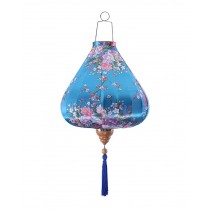 Chinese Cloth Lantern Painted Light Blue Flowers Creative Home Garden Hanging Decorative Lampshade 16"