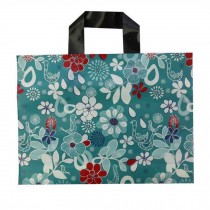 Blue Flower -50 Pcs Plastic Shopping Bags Boutique Bags Retail Clothing Tote Bag