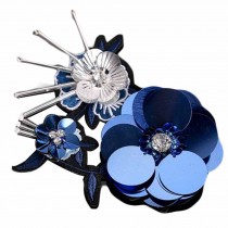 1 Piece Handmade Blue Flower DIY Sequin Applique 3D Floral Dress Applique Beaded Rhinestone DIY Clothing Accessory