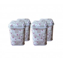 Reusable Mini Empty Tins Square Tinplate Box Multipurpose Containers, 4 Packs Small flower Pattern