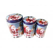Christmas Style Reusable Mini Empty Tins Tinplate Box Multipurpose Containers, 3 Packs Blue Santa Claus Pattern