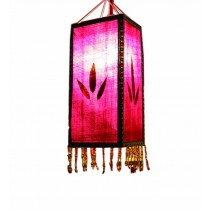 National Style Cloth Lantern With Tassel Creative Handmade Home Decor Painted Lamp Shade, Rose red