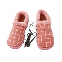 [Pink Plaid] Heating Shoes Warm USB Electric Heated Slipper usb Foot Warmer for Winter 24cm