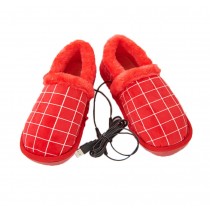 [Red Plaid] Heating Shoes Warm USB Electric Heated Slipper usb Foot Warmer for Winter 24cm