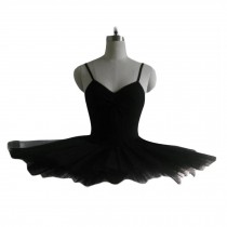 Girls Ballerina Swan Costume Kids Ballet Dance Dress Spaghetti Tutu Dress, Black