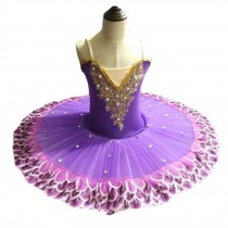 Girls Sequin Ballet Tutu Dress Kids Flower Ballet Skirt Dancewear Party Dress, Purple