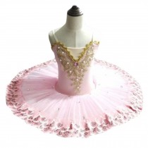 Girls Ballet Dress Kids Flower Tutu Skirt Glittering Dancewear Costumes, Pink