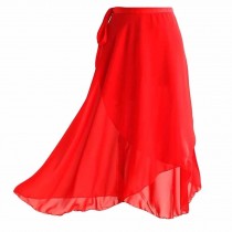Adult Ladies Ballet Skirt Wrap Over Scarf Dance Leotard Skate Tutu Skirt Asymmetric Chiffon Ballet Skirt,Red, 80cm