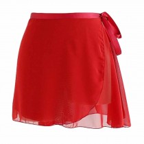 Dance Costumes Chiffon Ballet Wrap Skirt Gymnastics Ballet Skirts for Women, Red 38cm