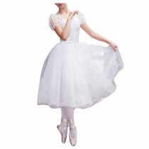 Women Puff Sleeve White Ballet Long Dress Ballet Tutu Bubble Skirt Fairy Dance Performance Costumes