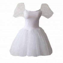 Women Puff Sleeve White Ballet Short Dress Ballet Tutu Bubble Skirt Fairy Dance Performance Costumes