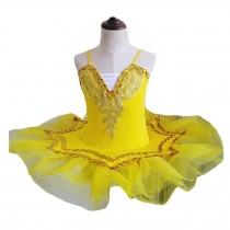Girls Ballet Tutu Dress Kids Ballet Dance Dress Sequined Beads Yellow Ballet Dress
