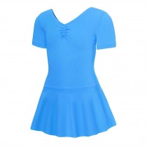 Kids Cotton Ballet Dress Short Sleeve Blue Ballet Leotard Dress
