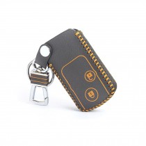 Genuine Leather Car Key Chain Smart Key Cover Case for Crosstour, Black/Yellow
