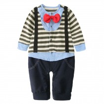 Olive Stripe Little Gentlemen Suit Baby Toddler Infant Onesies Romper Bodysuit