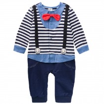 Navy Stripe Little Gentlemen Suit Baby Toddler Infant Onesies Romper Bodysuit