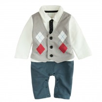 Cute Grey School Suit Baby Toddler Infant Onesies Romper Bodysuit Long Sleeves