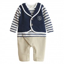 Cute Navy School Suit Baby Toddler Infant Onesies Romper Bodysuit Long Sleeves