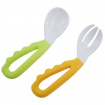 Set Of 2 Baby Training Tableware Baby Curved Spoons And Forks
