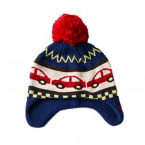 Warm Hat Knitted Hat Plus Velvet Ear Protection Hat Cars Pattern