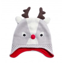 Warm Hat Knitted Hat Plus Velvet Ear Protection Hat GRAY reindeer Pattern