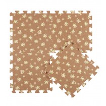 Interlocking Foam Mats EVA Foam Floor Mats (Denticle & 9 Tiles) Brown Flowers