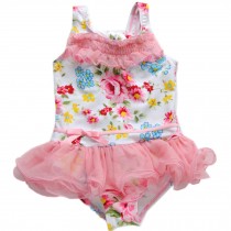 Cute Baby Girls Pink Flower Beach Suit Lovely Swimsuit 2-3 Years Old(90-100cm)