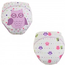 2 PCs Lovely Purple Owl Toddlers Reusable Washable Baby Newborn Diaper Pants M