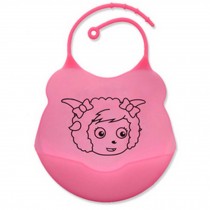 2 Pcs Comfortable and Durable Cartoon Silicone Baby Bibs Pocket Meals/Pink