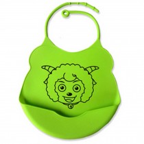 2 Pcs Green Comfortable and Durable Cartoon Silicone Baby Bibs Pocket Meals