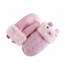 Children Hanging Neck Gloves Warm Winter Mittens Cute Mittens Plush Gloves PINK