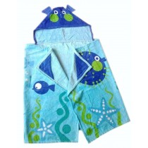 Lovely Cartoon Series Blue Clownfish Hooded Bath Towel (130*58CM)