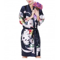 Retro Style Beauty Salon Flower Gown Robes Hairdressing Gown for Clients, Navy